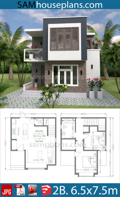 House Design with Full Plan 6.5x7.5m - House Plans Free Downloads