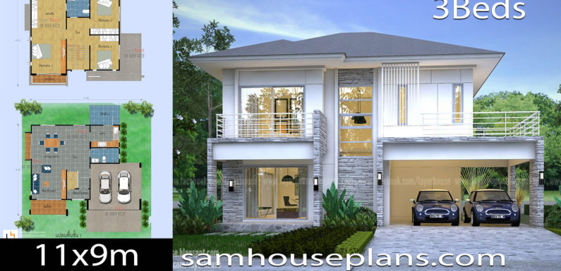 House Plans Idea 11x9m with 3 bedrooms