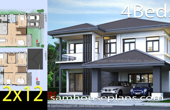 House Plans Idea 12×12.8 m with 4 bedrooms