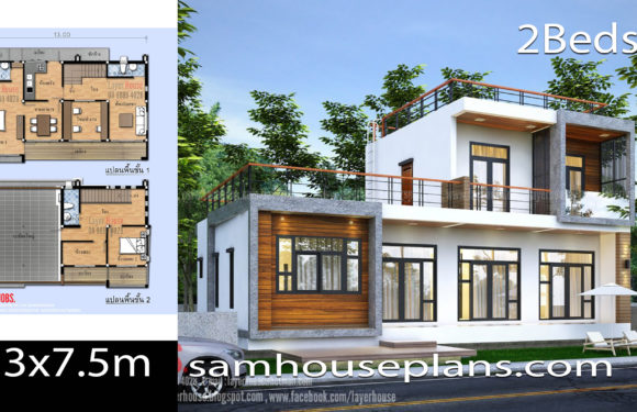House Plans Idea 13×7.5m with 2 Bedrooms
