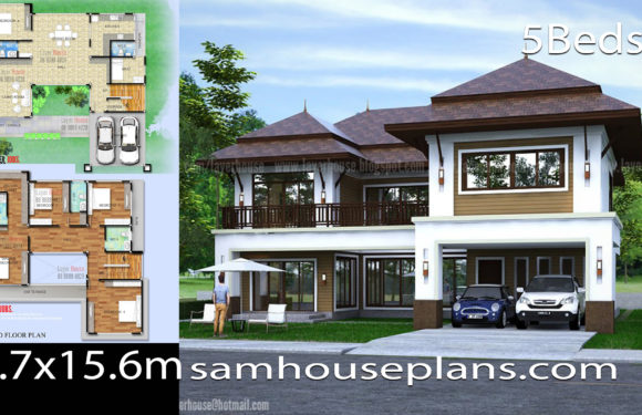House Plans Idea 14.7×15.6m with 5 Bedrooms