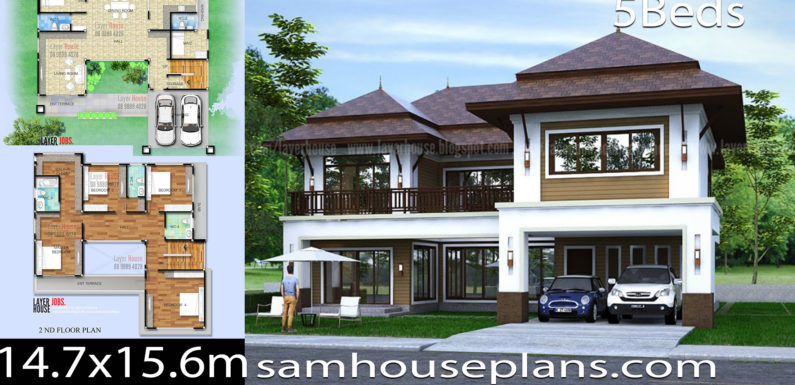 House Plans Idea 14.7×15.6m with 5 Bedrooms