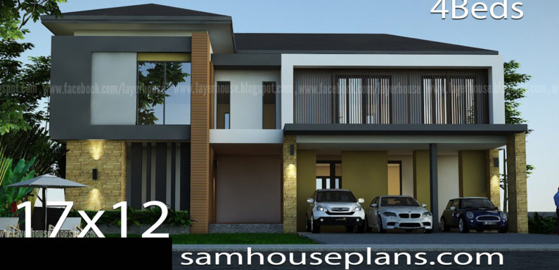 House Plans Idea 17x12m with 4 bedrooms