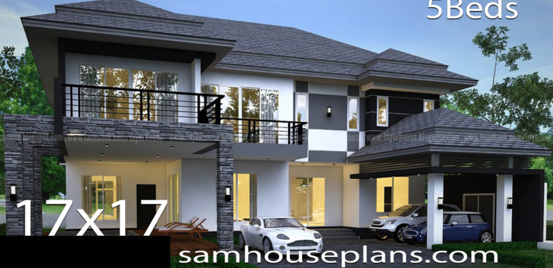 House Plans Idea 17x17m with 5 bedrooms