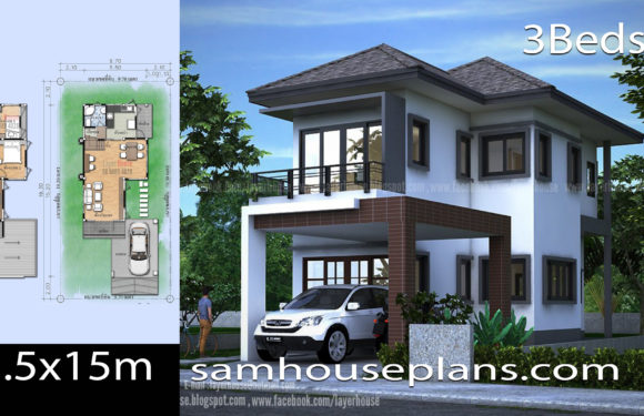 House Plans Idea 5.5x15m with 3 Bedrooms