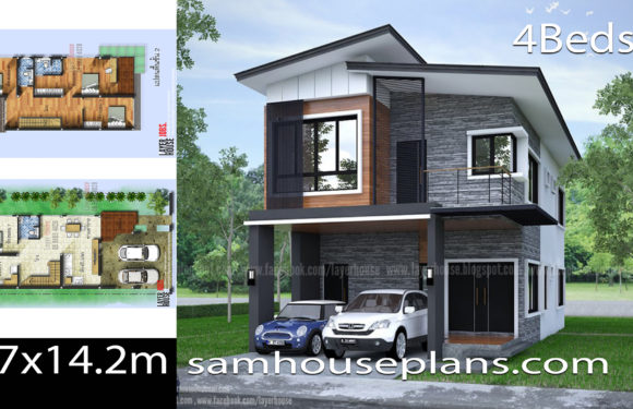 House Plans Idea 6.7×14.2m with 4 Bedrooms
