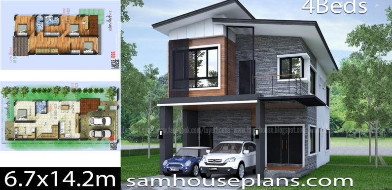 House Plans Idea 6.7×14.2m with 4 Bedrooms