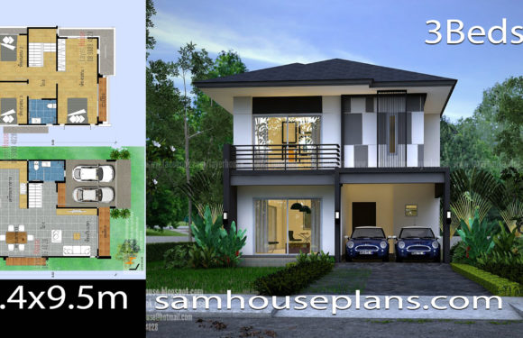House Plans Idea 7.4×9.5m with 3 Bedrooms