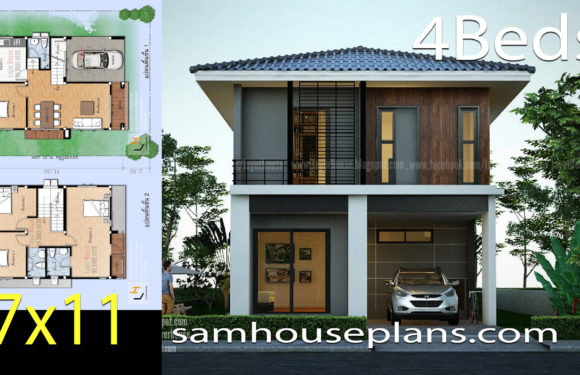 House Plans Idea 7×11 m with 4 bedrooms