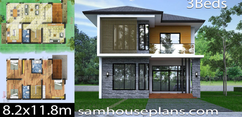 House Plans Idea 8.2×11.8m with 3 Bedrooms
