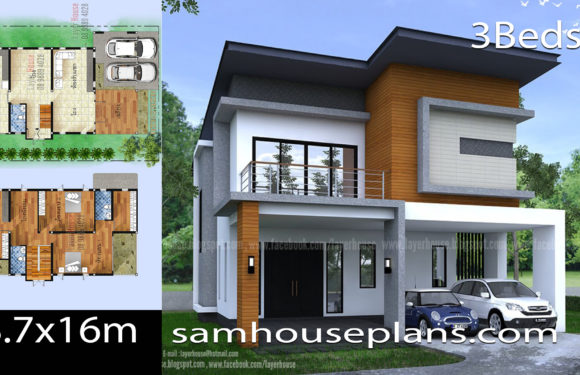 House Plans Idea 8.7x16m with 3 bedrooms