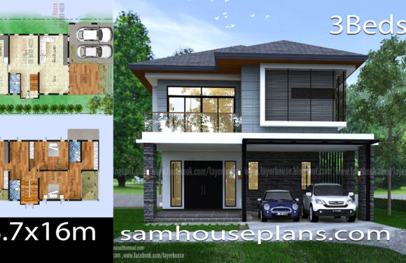 House Plans Idea 8.7x16m with 3 bedrooms