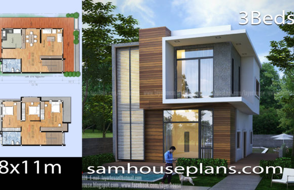 House Plans Idea 8x11m with 3 Bedrooms