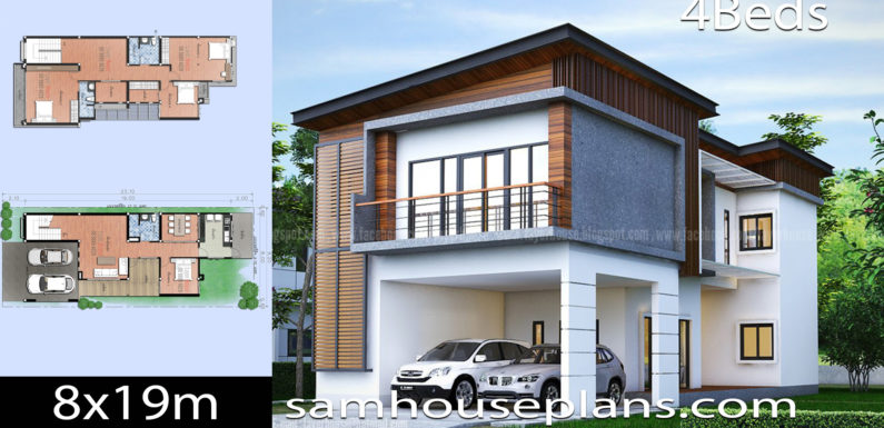 House Plans Idea 8x19m with 4 Bedrooms