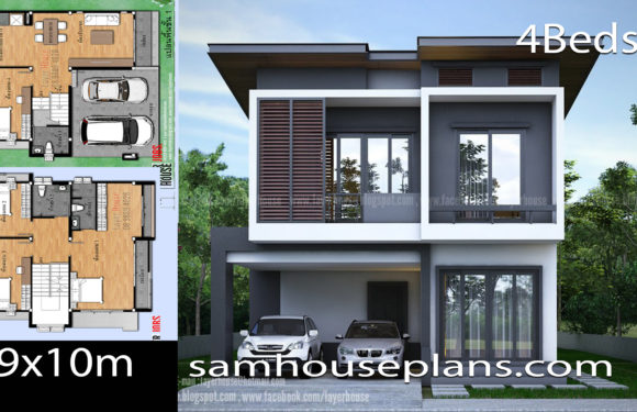 House Plans Idea 9x10m with 4 Bedrooms