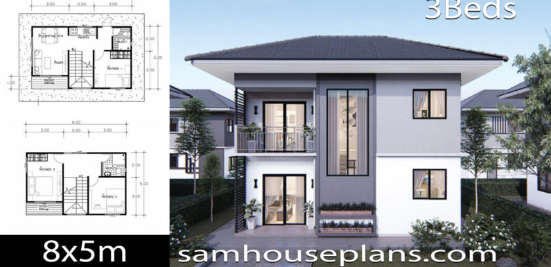 House Plans Idea 8×5 with 3 Bedrooms