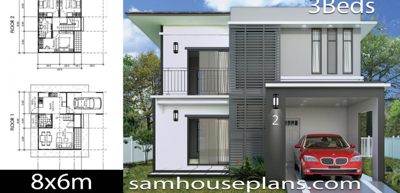 House Plans Idea 8×6 with 3 Bedrooms